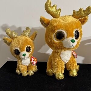 Ty Beanie Glitzy Reindeer Plush Reindeer Toy with Gold Accents set os 2
